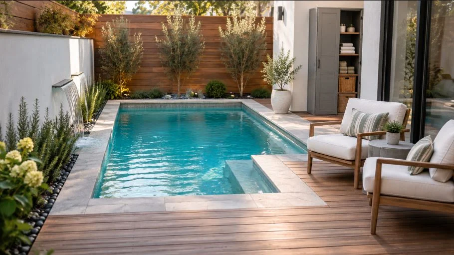 Small backyard pool deck