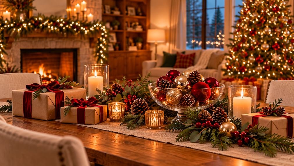 Simple DIY Christmas decor ideas with greenery and paper ornaments
